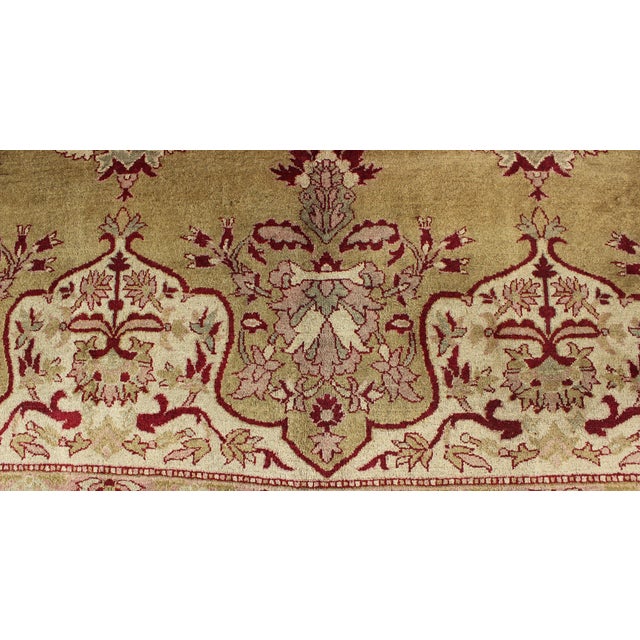 Late 19th Century Late 19th Century Antique Indian Agra Rug in Green and Burgundy With Medallion For Sale - Image 5 of 8