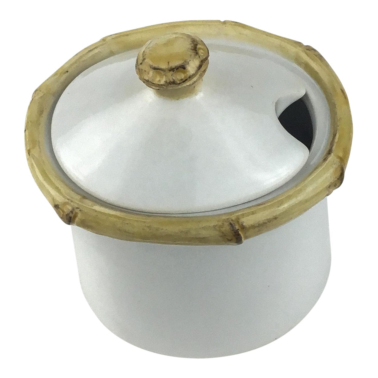 Vintage Ceramic Lidded Salt Cellar Honey Pot Bamboo Style | Chairish