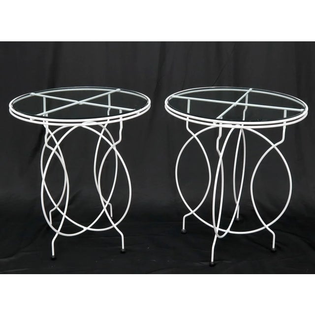 Metal Pair of Midcentury Ice Cream Style Round Folding Cafe Tables Glass Tops For Sale - Image 7 of 11