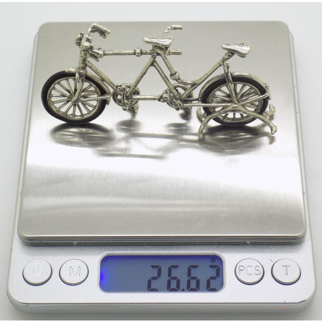 Vintage Italian Handmade Genuine Silver & Rubber Wheels Large Tandem Bicycle Miniature Figurine Made in Arezzo Tuscany For Sale - Image 9 of 10