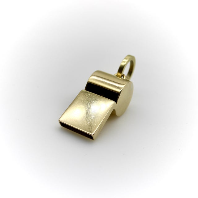 1980s Vintage 18k Gold Large Whistle Pendant Charm For Sale - Image 5 of 8
