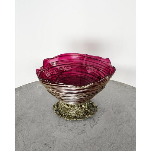 A rare and large contemporary " Ogiva Basket" bowl in purple and gold resin by Gaetano Pesce produced by Fish Design, 2022...