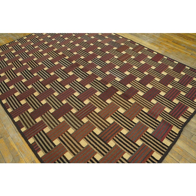 1960s Brown Bastekweave Modern Vintage American Hooked Rug 6'2" X 8'8" Handknotted Wool Carpet For Sale - Image 4 of 10