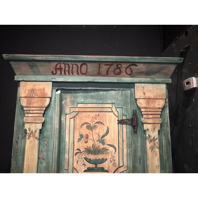 Custom-Made Italian Style Folk-Painted Farmhouse Armoire Cabinet, C. 1990s For Sale - Image 13 of 15