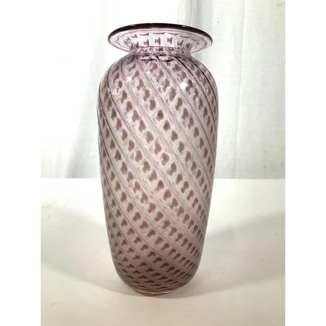 Pink White Swirl Art Glass Vase, Signed For Sale - Image 4 of 5