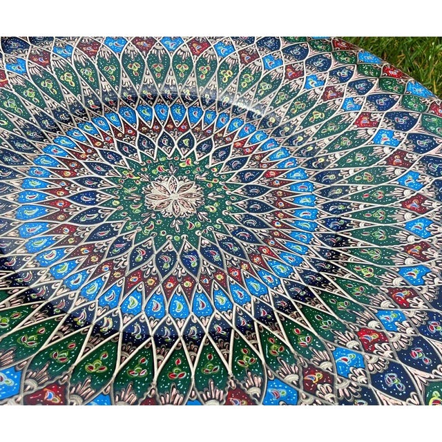 Metal Vintage Hand Painted Copper Tray For Sale - Image 7 of 11