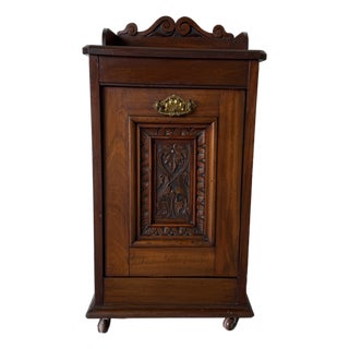 Antique Edwardian Carved Wood Purdonium / Bedside Cabinet With Brass Hardware For Sale