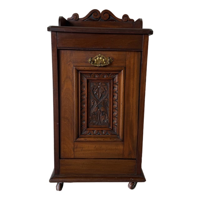 Antique Edwardian Carved Wood Purdonium / Bedside Cabinet With Brass Hardware For Sale