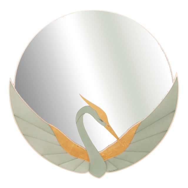 Mirror with Golden Crane Motifs by David Marshall, 1970s For Sale