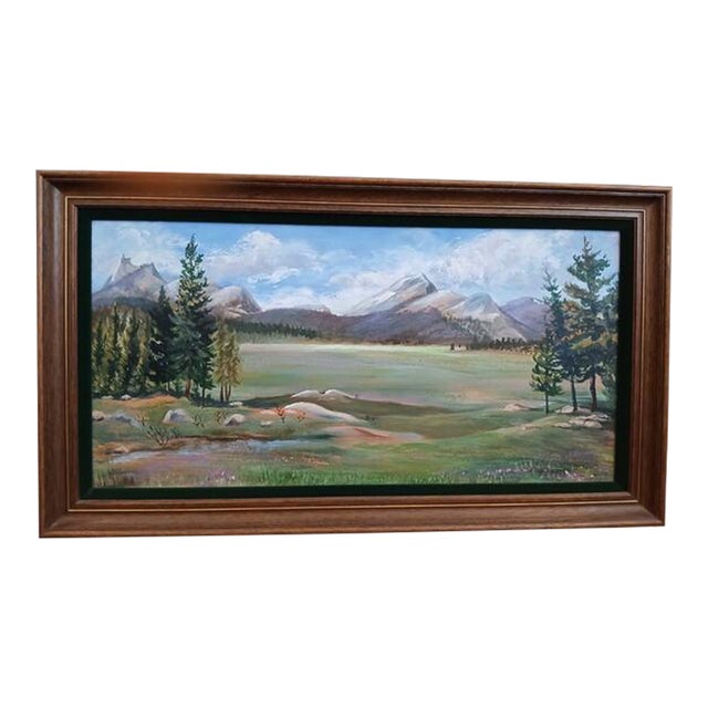 1940s Mountain Meadow Landscape Painting Original by Mitton Large Nature For Sale