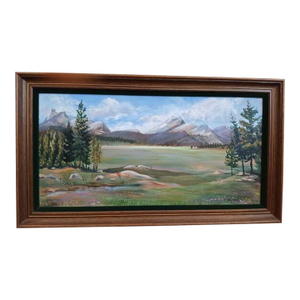 1940s Mountain Meadow Landscape Painting Original by Mitton Large Nature