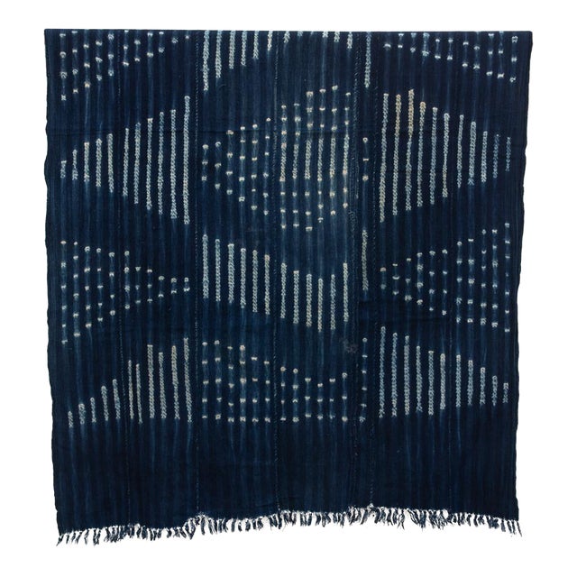 Vintage African Moss "Kaya Eclipse" Indigo Throw For Sale