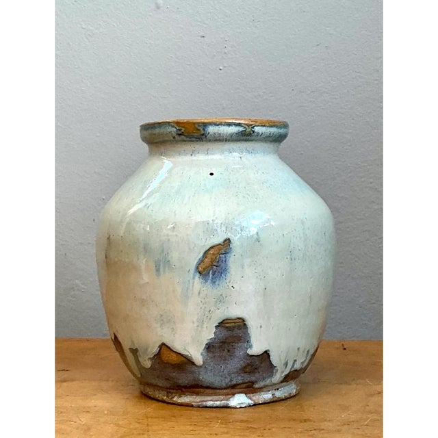 Vintage Blue and White Pottery Vase For Sale - Image 4 of 12