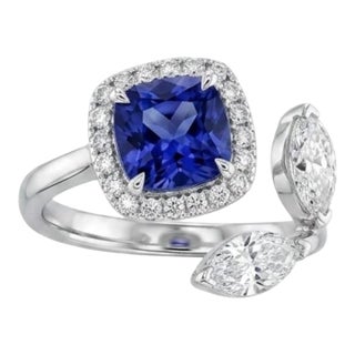 18k Gold Tanzanite 1.46ct and Fancy Diamond 0.80ct Ring, New For Sale