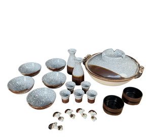 Japanese Ceramic Set with Donabe and Sake Service, 1970s, Set of 20