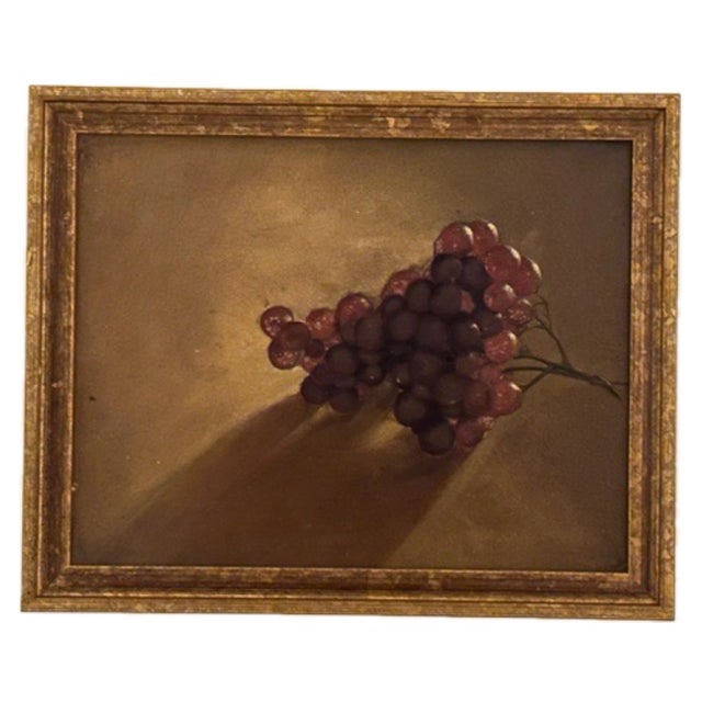 Vintage Still Life of Grapes, Oil Painting on Board, Newly Framed For Sale - Image 9 of 9