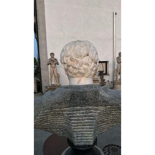 Huge Bust of Roman Emperor, 1950, Marble For Sale - Image 9 of 10
