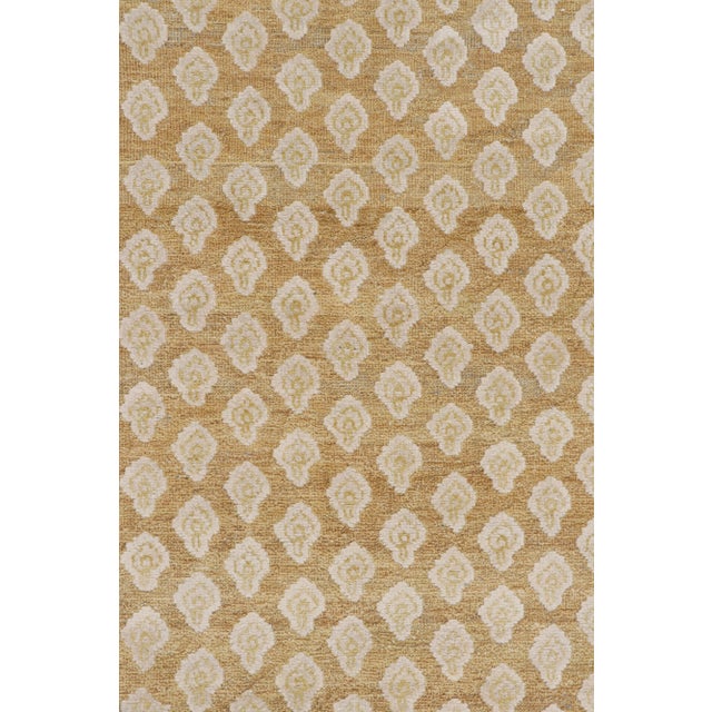 Rug & Kilim’s Modern Block Print Runner Rug in Gold with Cream Floral Pattern - 3x16 For Sale In New York - Image 6 of 7