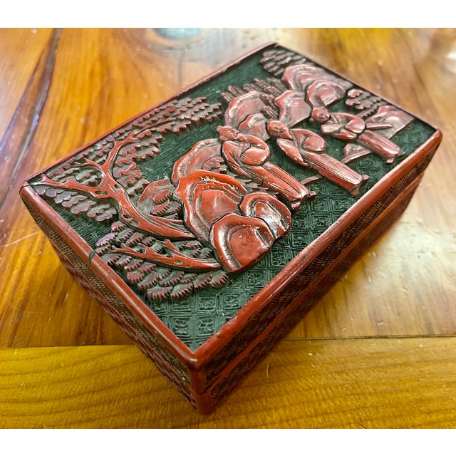 Antique 19th Century Chinese Carved Red Cinnabar Lacquer Table Box For Sale - Image 18 of 18