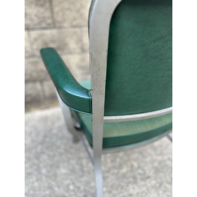 Mid-Century Modern Vintage Industrial Metal Office Chair With Green Upholstery For Sale - Image 3 of 14
