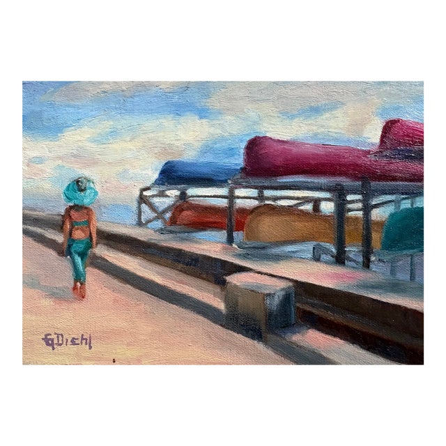 Original Fine Art Painting - Walking Past the Canoes For Sale