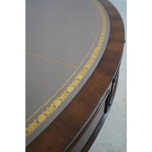 English Style Large Mahogany Round Leather Top Rent Table For Sale - Image 17 of 18