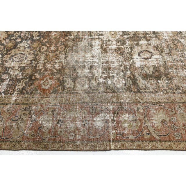 Distressed Antique Mahal Wool Area Rug in Taupe, Warm Brown, and Muted Sage For Sale - Image 10 of 11
