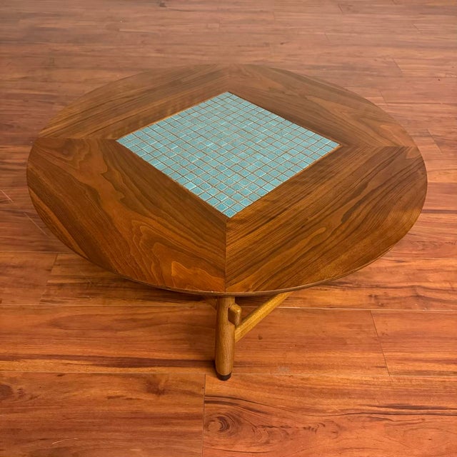 Lane Walnut Mid-Century Coffee Table With Tile Inlay For Sale In Seattle - Image 6 of 11