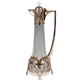 Art Nouveau Glass Decanter with Silver Plated Mount from WMF, Germany, 1910s For Sale