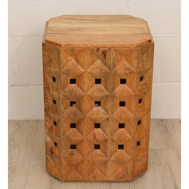 West Elm Carved Wood Side Table Chairish