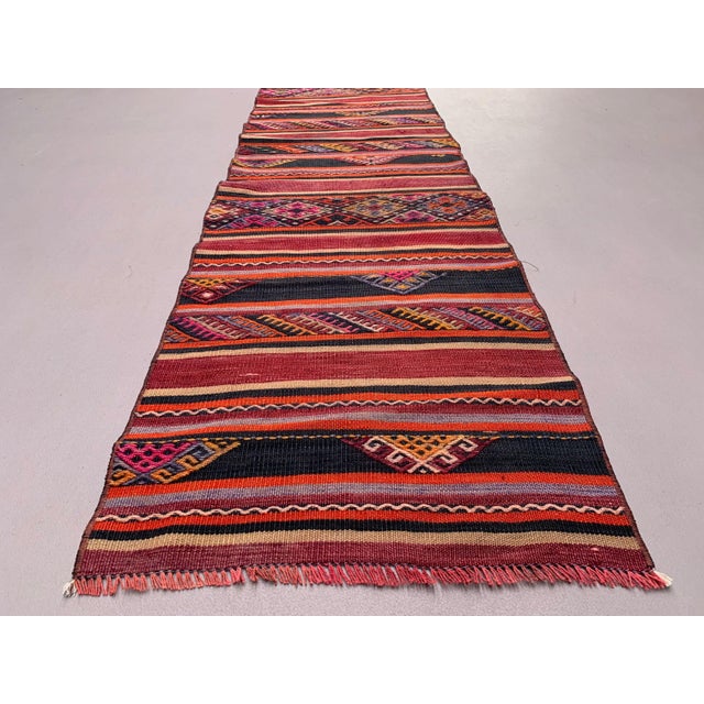 Turkish Narrow Kilim Runner Rug For Sale - Image 3 of 7
