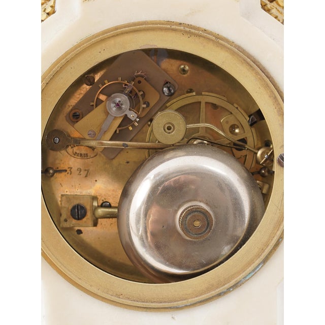 Stone Antique French Linetaine Paris Gilt Bronze & Marble Musical Mantel Clock, 19th Century For Sale - Image 7 of 8
