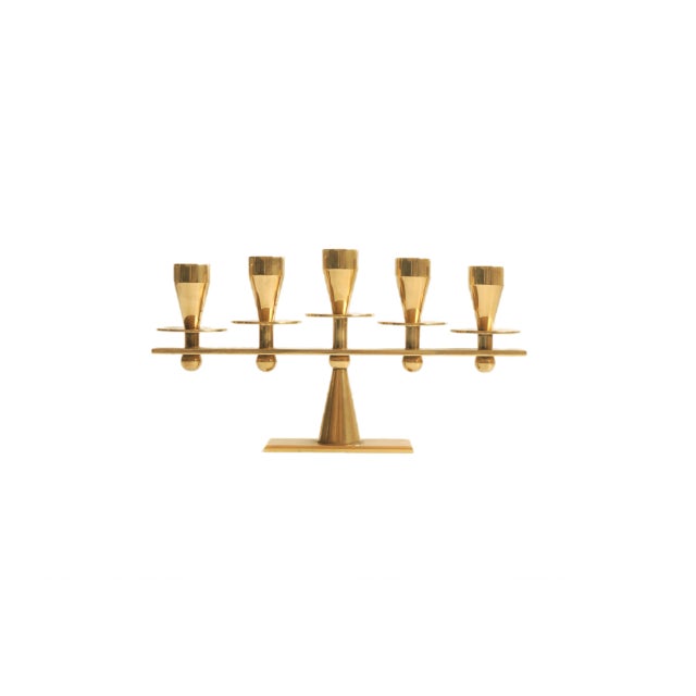 Rare brass candle holder for five candles in mid-century modern design. Manufactured by KARA Denmark in the 1960s. - with...