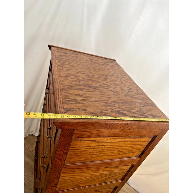 Brown 1980s Lateral File Cabinet Tiger Oak Four Drawers Locking Bottom Paneled Sides Keys For Sale - Image 8 of 11