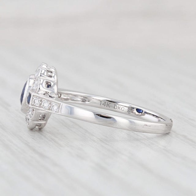 Art Deco New Beverley K 0.85ctw Sapphire Diamond Halo Ring 14k Gold Engagement Size 7.25 For Sale - Image 3 of 8
