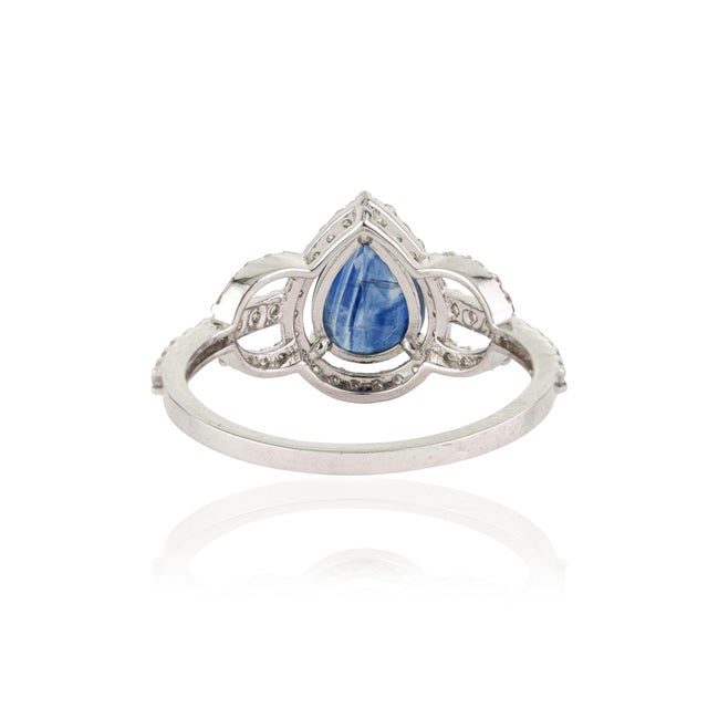 Royal Blue 14k White Gold 1.22 Carat Blue Sapphire & Diamond Statement Halo Ring Size 6.5 For Sale - Image 8 of 16