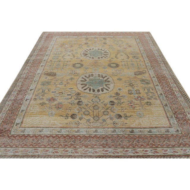 Modern Rug & Kilim’s Khotan Rug in Gold and Red With Geometric Patterns For Sale - Image 3 of 7