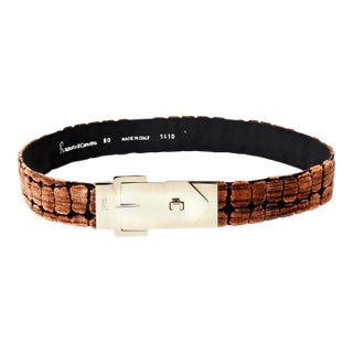 Italian Roberta Di Camerino Black & Brown Cut Velvet and Silver Plate Buckle Waist Belt For Sale