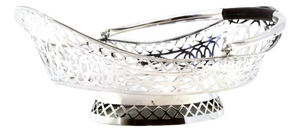 Elliptical Silver Fruit Bowl with Wire Rack and Wood Handle