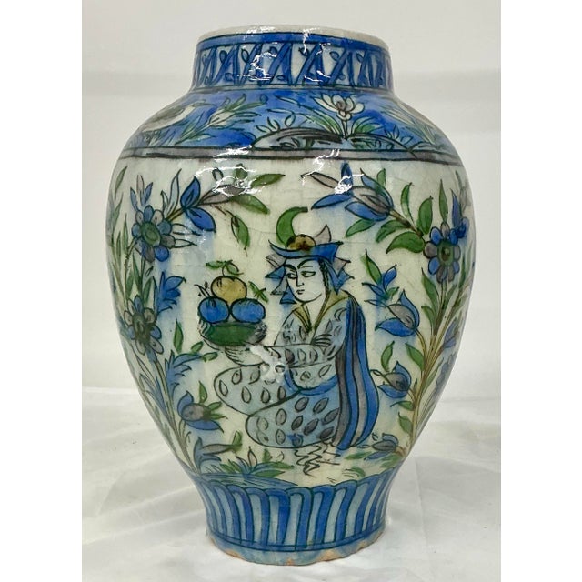 Persian Large Antique Islamic Persian Qajar Glazed Ceramic Vase For Sale - Image 3 of 12