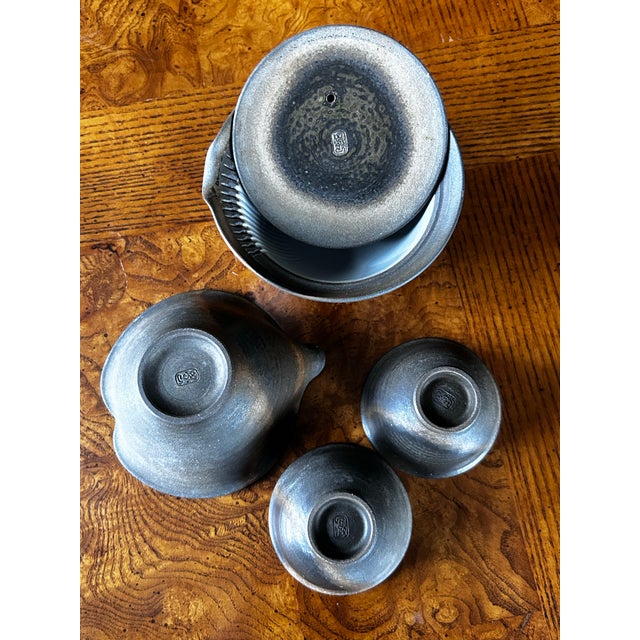 Rustic 1980s Shigaraki-Yaki Japanese Tea Set by Artist Sawa Hōzan - Set of 4 For Sale - Image 3 of 5