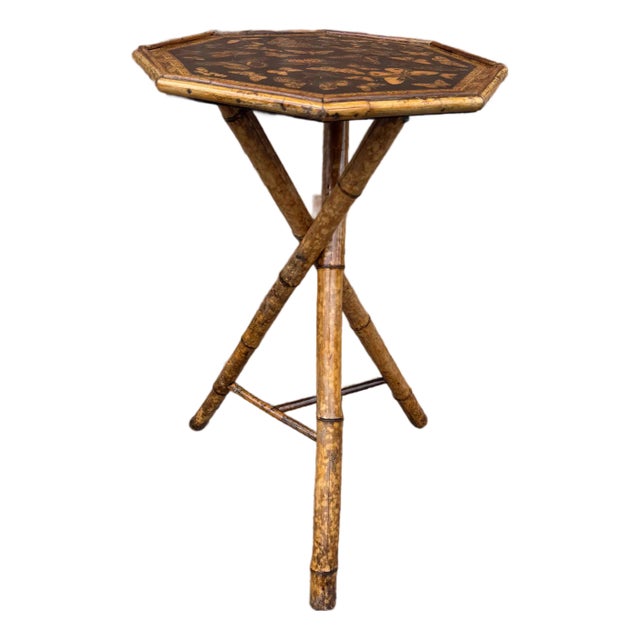 19th Century Decoupage Bamboo Side Table For Sale