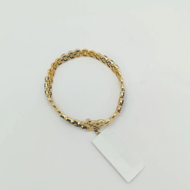 Blue Sapphire Link Bracelet in 14K Yellow Gold For Sale - Image 4 of 6