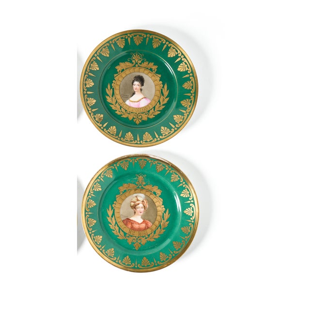 Victorian Sevres Antique Porcelain Portrait Plates by d'Humbert Green Plate 394 - Set of 4 For Sale - Image 3 of 3