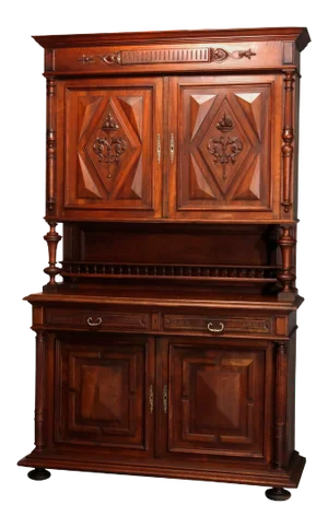 Antique French Renaissance Carved Walnut Cupboard with Torchieres, 19th Century