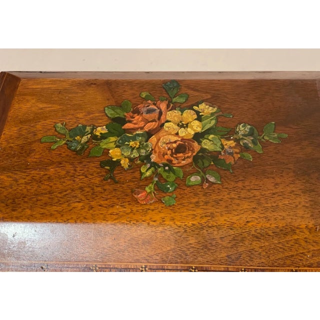 Antique 19th Century Handmade Inlaid Marquetry Painted Wood Wooden Jewelry Box For Sale - Image 10 of 16