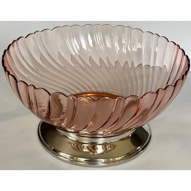 Made in France Pink Swirl Centerpiece Bowl With Silver Plated Base, Polished For Sale - Image 9 of 10