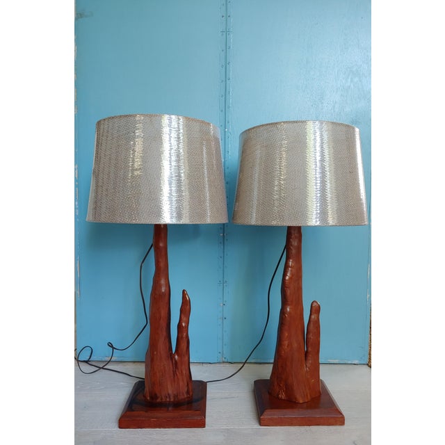 Mid-Century Modern Mid-Century Old Florida Cypress Knee Lamps - a Pair For Sale - Image 3 of 11