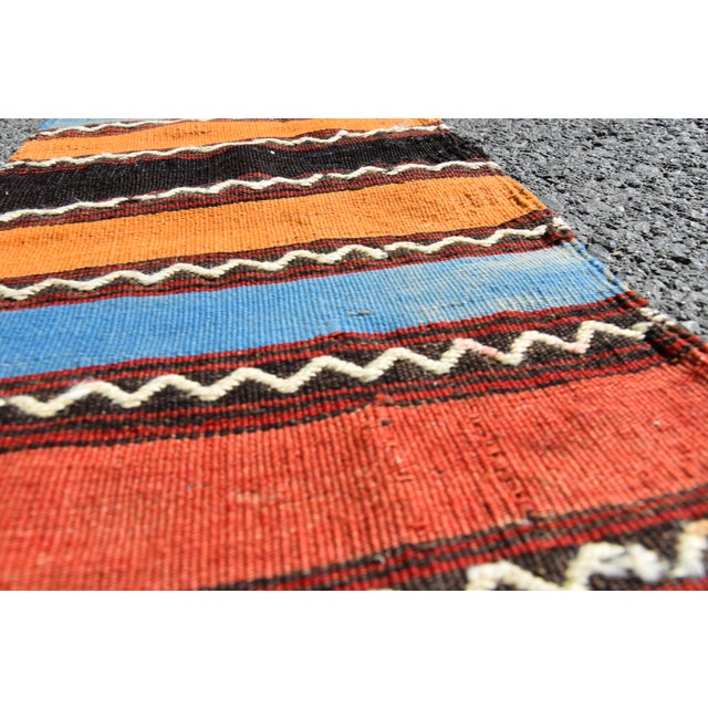 1970s Turkish Vintage Hand Knotted Stripe Desing Wool Kilim Runner Rug For Sale - Image 9 of 11