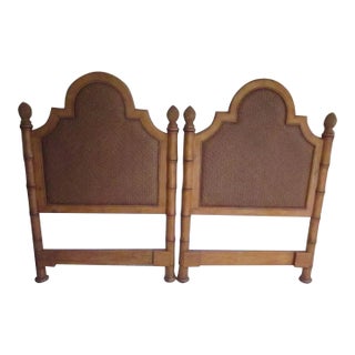 1980s Twin Headboard Tommy Bahama Wicker Rattan Bamboo With Pineapple Finals Set of 2 For Sale